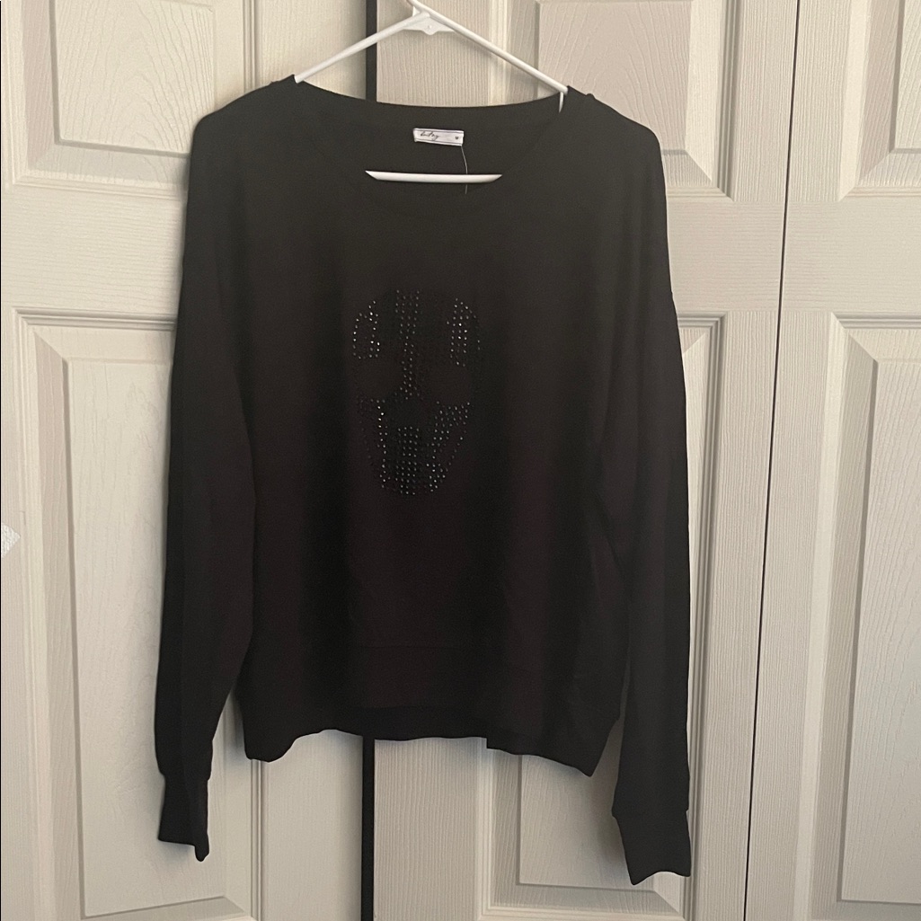 Nwot Britny Womens Black Sweatshirt Skull Logo Sweater 0215
